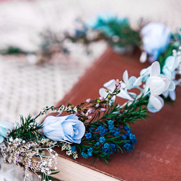 Blue Wreath Artificial Floral Crown Bridal Headpiece